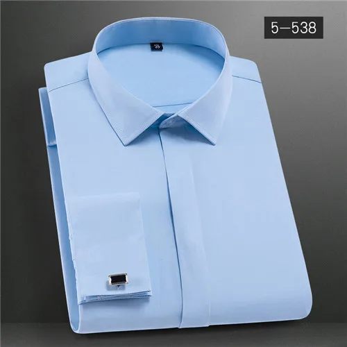 Французские запонки с квадратным воротником, мягкие однотонные простые деловые вечерние мужские рубашки без передних карманов - Цвет: 5-538