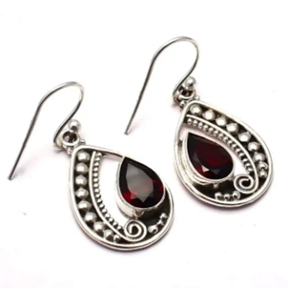

Genuine Garnet EARRINGS 925 Sterling Silver, 33mm, 2SE0124