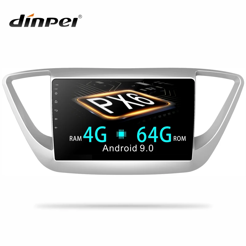 Dinpei PX6 4G + 64G Android 9 0 &quotавтомобильный DVD мультимедийный плеер для Hyundai Verna Solaris 2017 2018