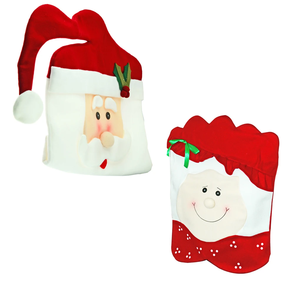2pcs Set Mr Mrs Santa Claus Christmas Dining Room Chair Cover Seat Back