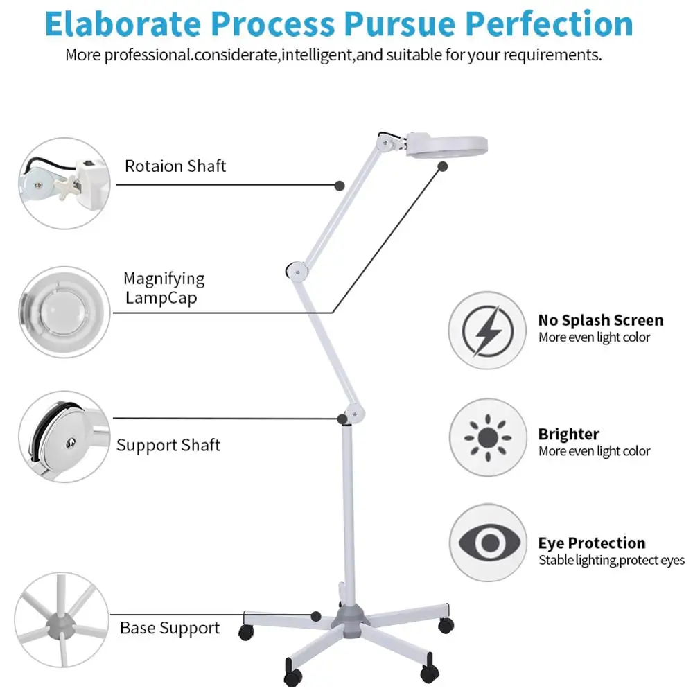 5X увеличительная Напольная Лампа для макияжа, вращение на 360 градусов, косметическая тату-лампа для маникюра, лупа, инструмент для маникюра и маникюра