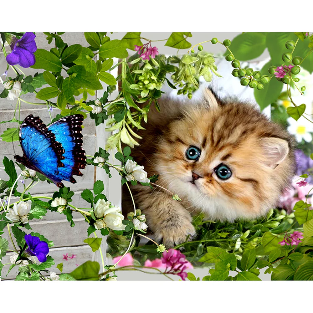 

5D DIY Diamond Painting"Cat and butterfly"Diamond Embroidery Cross Stitch Rhinestone Mosaic Painting Home Decor