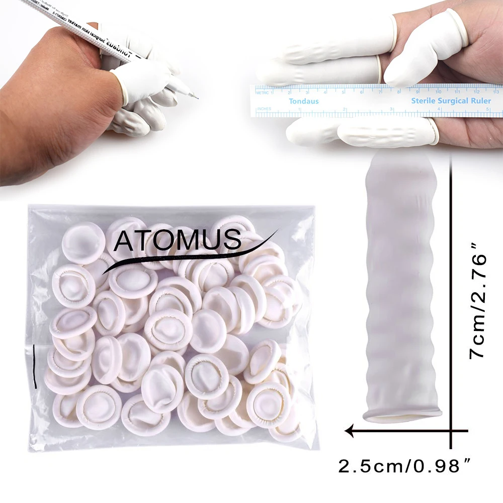 ATOMUS 100/50 шт. Защитные противоскользящие перчатки с кончиками пальцев резиновые палочки антистатические перчатки для татуажа Перманентный Макияж инструмент