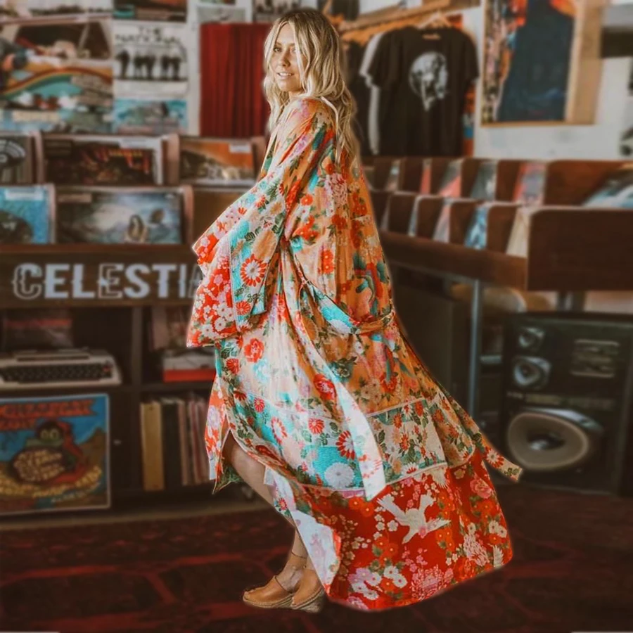 TEELYNN rayon boho Wrapped dress 2018 red floral print summer dresses V-neck kimono sleeve beach wear chic long women dresses TEELYNN rayon boho Wrapped dress 2018 red floral print summer dresses V-neck kimono sleeve beach wear chic long women dresses