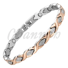 Señoras Joyas de Acero Inoxidable 2016 de Oro Rosa Joyeria 39 unids Cristales Joyería Brazalete Pulsera Magnética Envío Libre Del Poste de Hong Kong