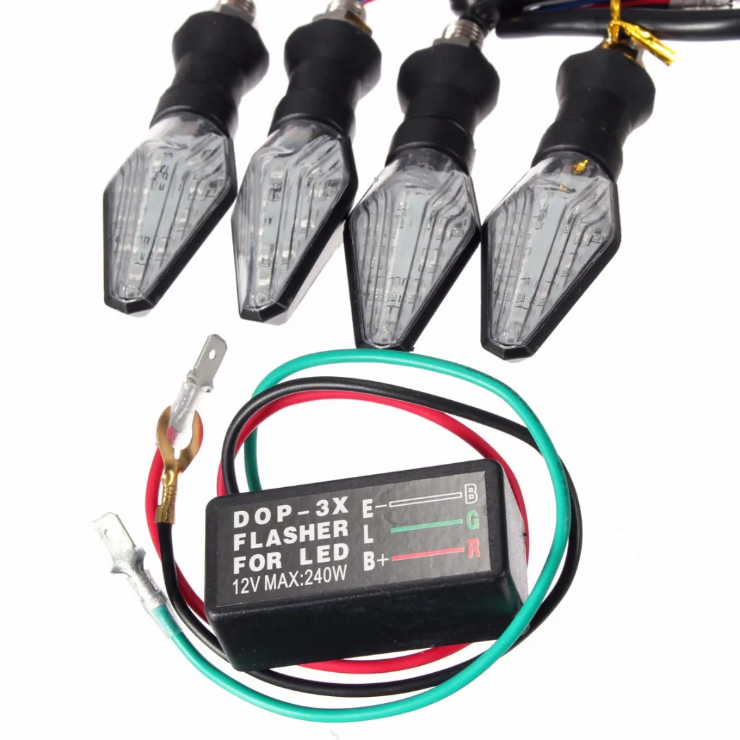 4pcs/set Motorcycle Amber&Blue 12LED Turn Signal Indicator Light+Flasher Relay