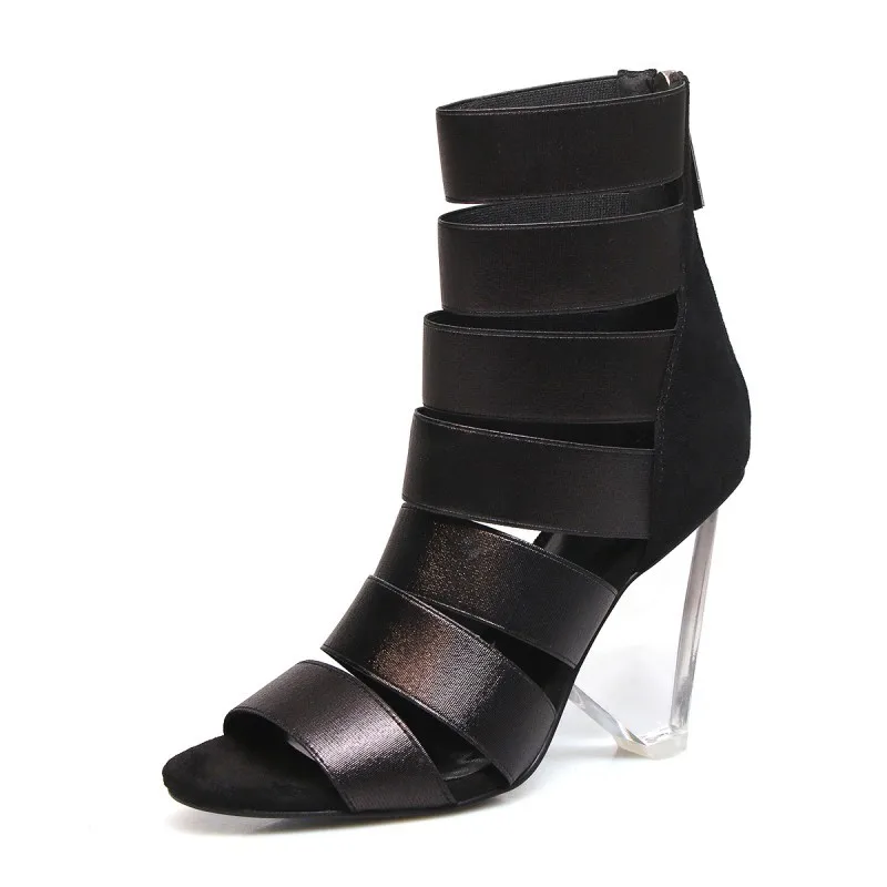 

Summer 2019 New Open Toe Hollow European And American Style Apricot Back Elegant Women's Shoes Summer Ankle Boots Short Boots