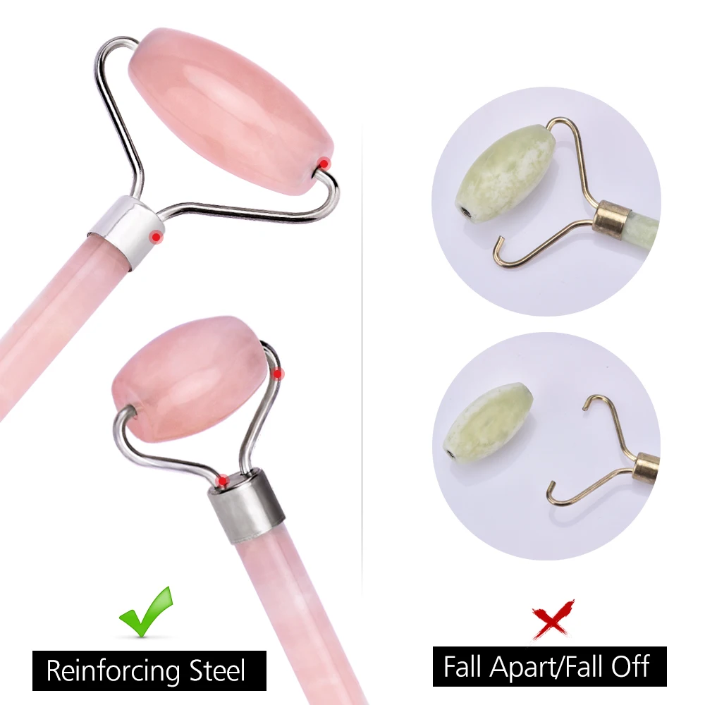 Массажер для лица Двойной головкой Натурального Розового Кварца роликовый массаж лица Jade уход за кожей лица Anti-aging подтяжка кожи лица похудеть красота инструменты