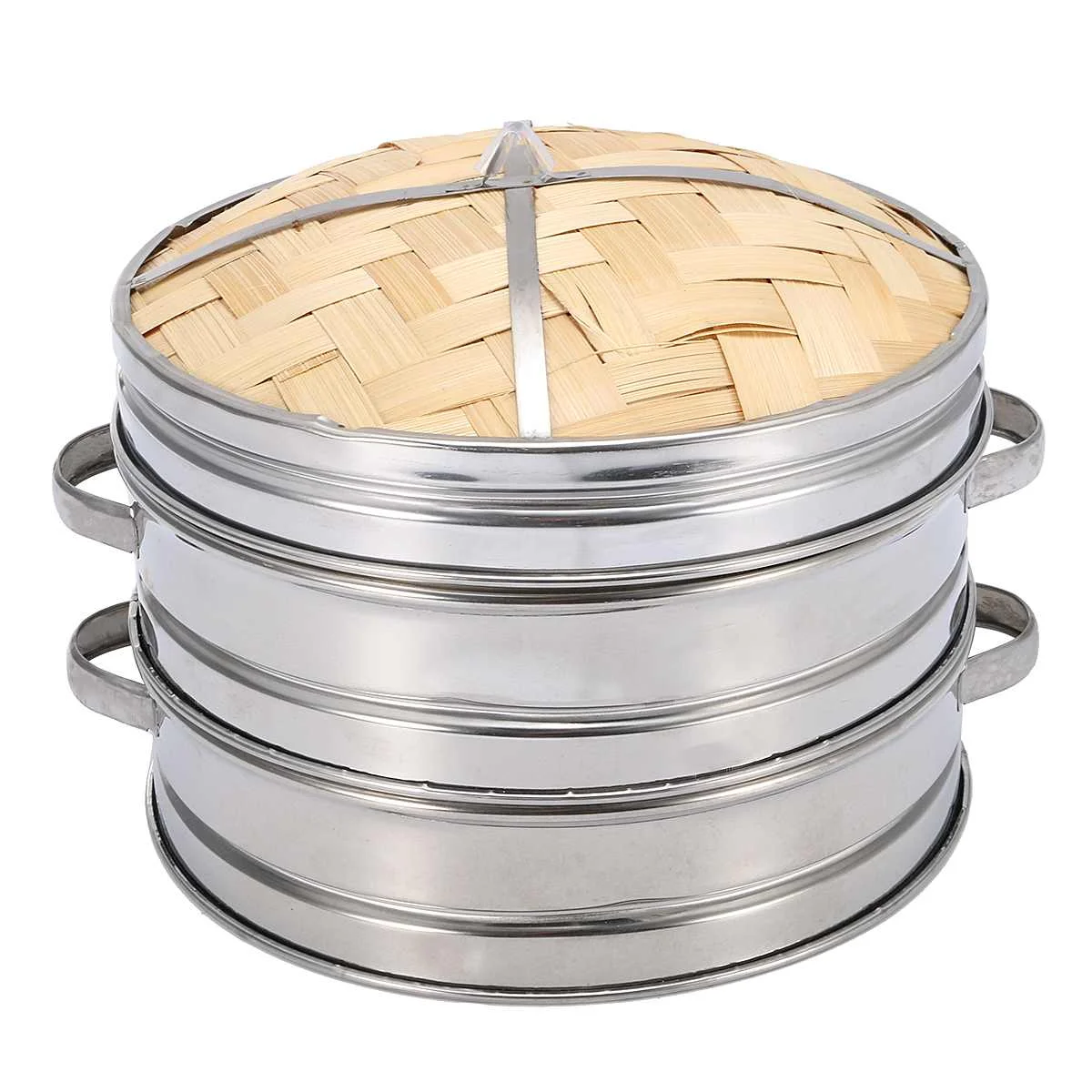 

2 Tier Bamboo Steamer Basket With Cover Cookware Kitchen For Dumpling Fish Rice Vegetable Pasta Chinese Heating Steaming Basket