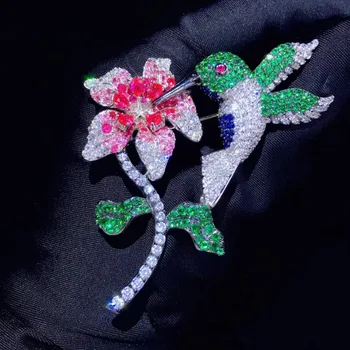 

925 sterling silver with cubic zircon bird flower brooch pins fine women jewelry free shipping high quality 56*73MM