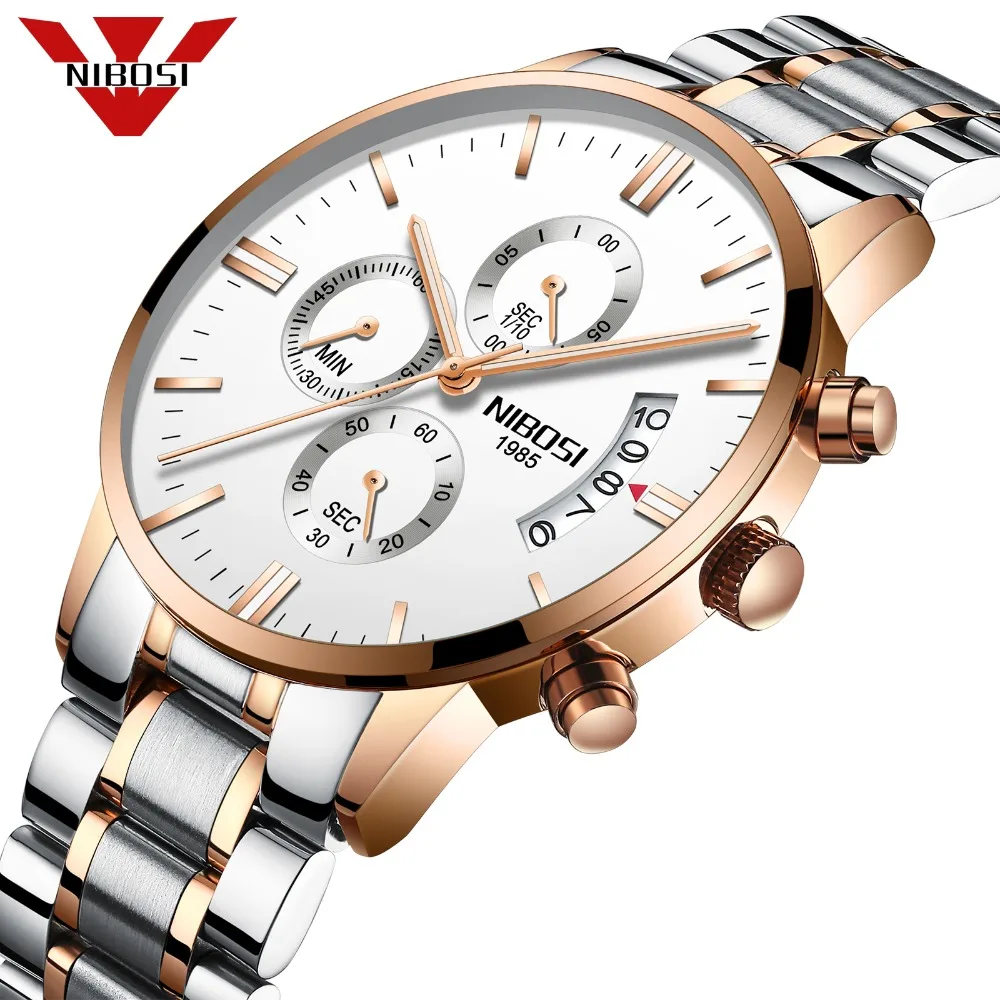 NIBOSI Luxury Top Brand Watches Fashion Rose Gold Elegant Men Watch