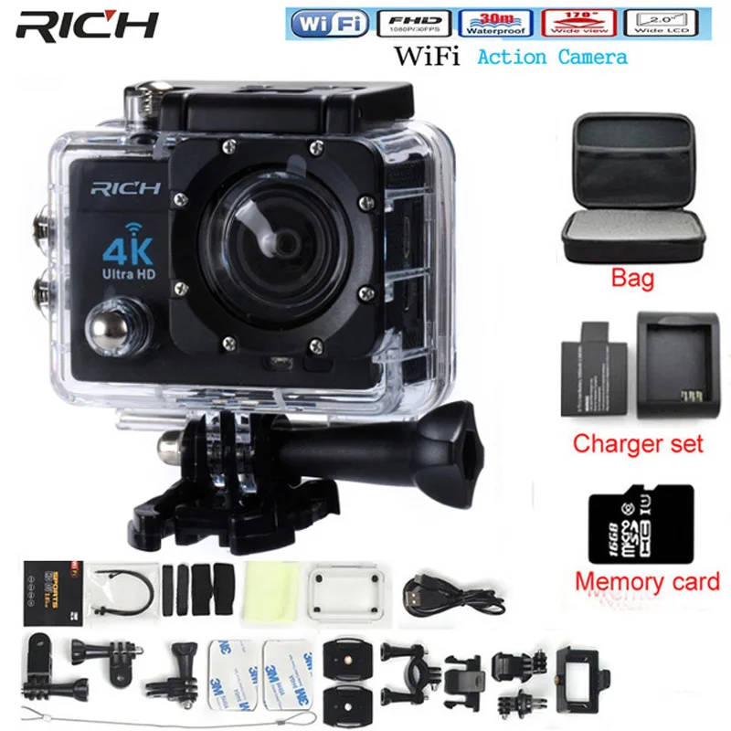 

Action Camera Camcorder HD 4K 14MP WIFI 1080P 2.0 inch 170 Degree Lens go 30M Waterproof pro Action Cam