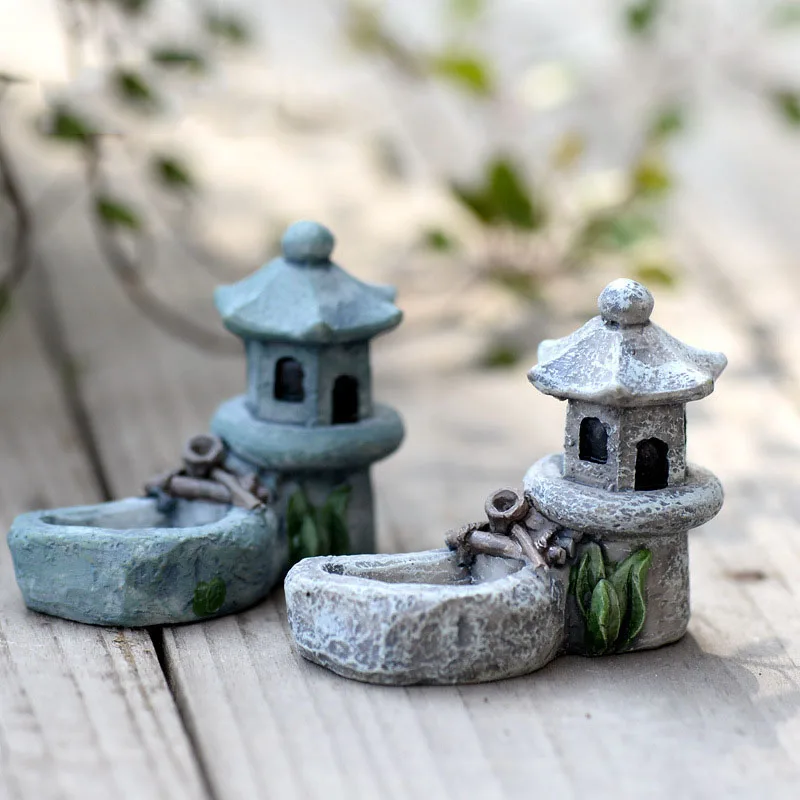 

2 Pcs Pool Tower Succulent Plant Ornaments Figurines Miniatures Fairy Garden Gnome Moss Resin Crafts Home Decoration