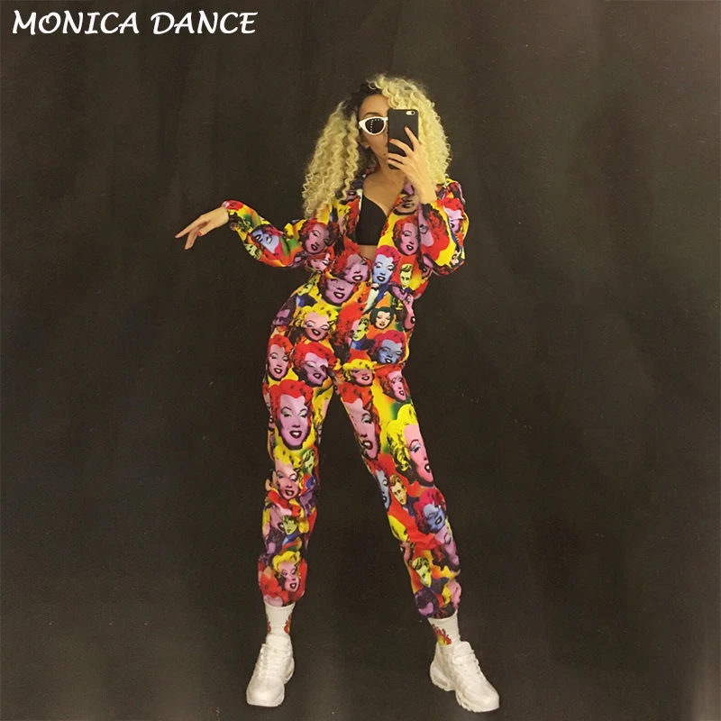 

Women Sexy Nightclub Costumes for Singer Women Beautiful Outfit 3D Printed Nightclub Party Stage Wear Conjoined Coat Female