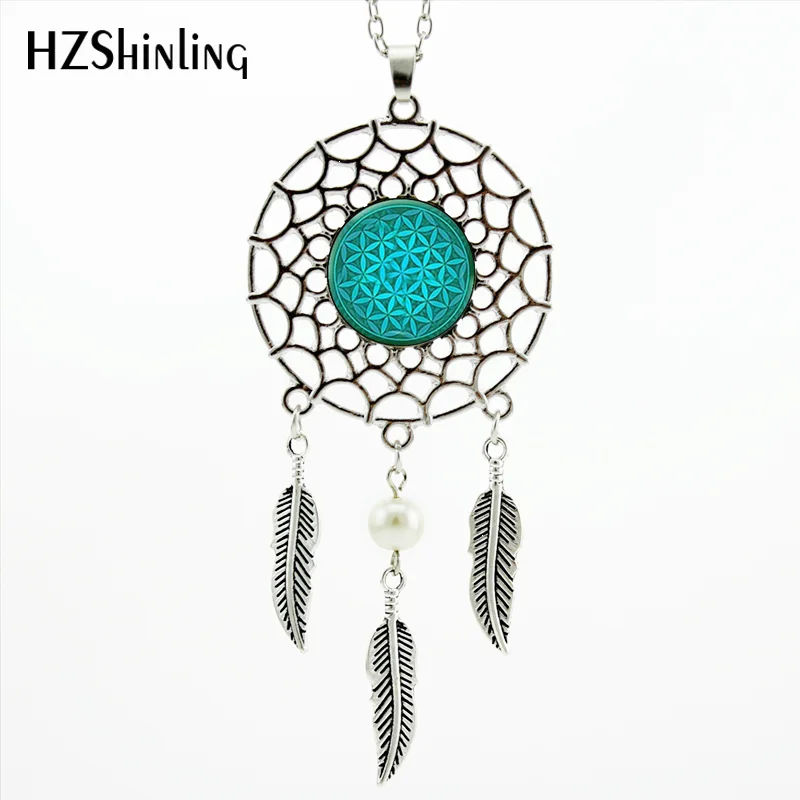 

2017 Trendy Style Wings Shaped Pendant Green Mandala Necklace Flower Of Life Jewelry Dreamcatcher Feather Necklace NDC-0067