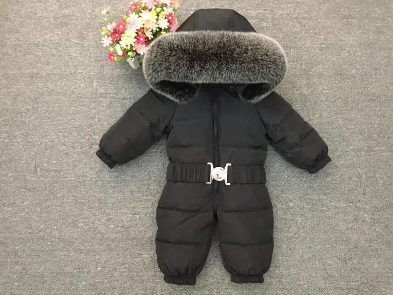 Newborn Winter Romper Baby Snowsuit Infant Overcoat Kids Snow Wear Jumpsuit Duck Down Coatton Liner Child New Year Costumes - Color: black new