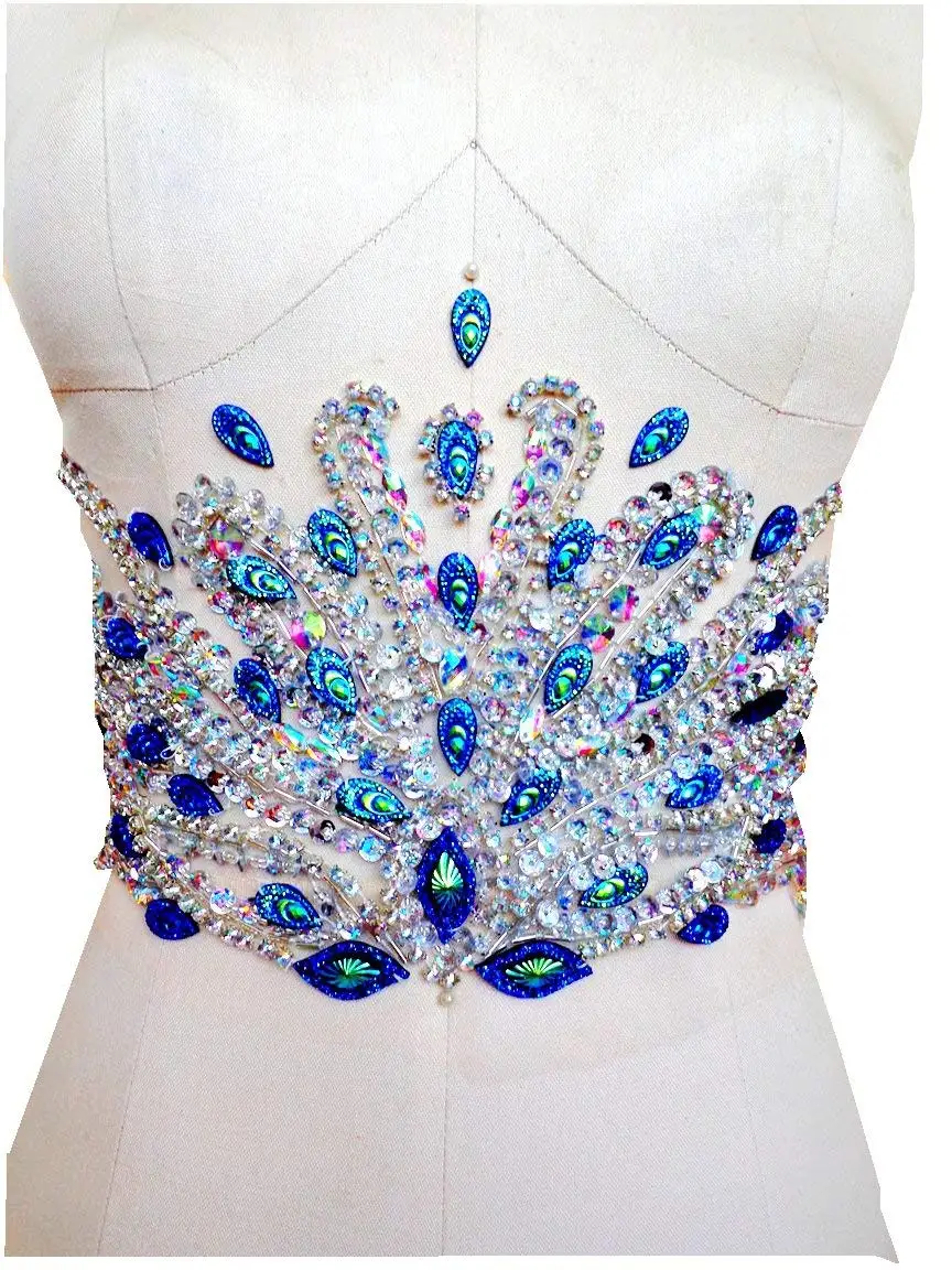 Handmade Rhinestone Applique Patches Beaded Sew on Wedding Decoration