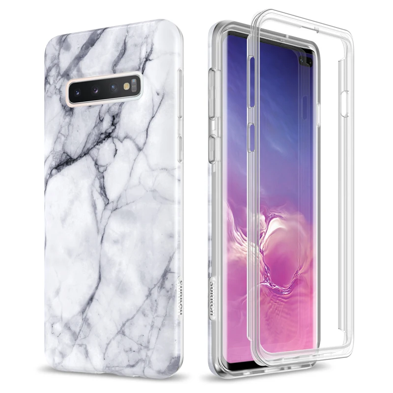 

GrandEver 2 in 1 Soft Marble Case For Samsung S10 Plus Cover For Shockproof Full Protective Slim Case For Samsung Galaxy S10