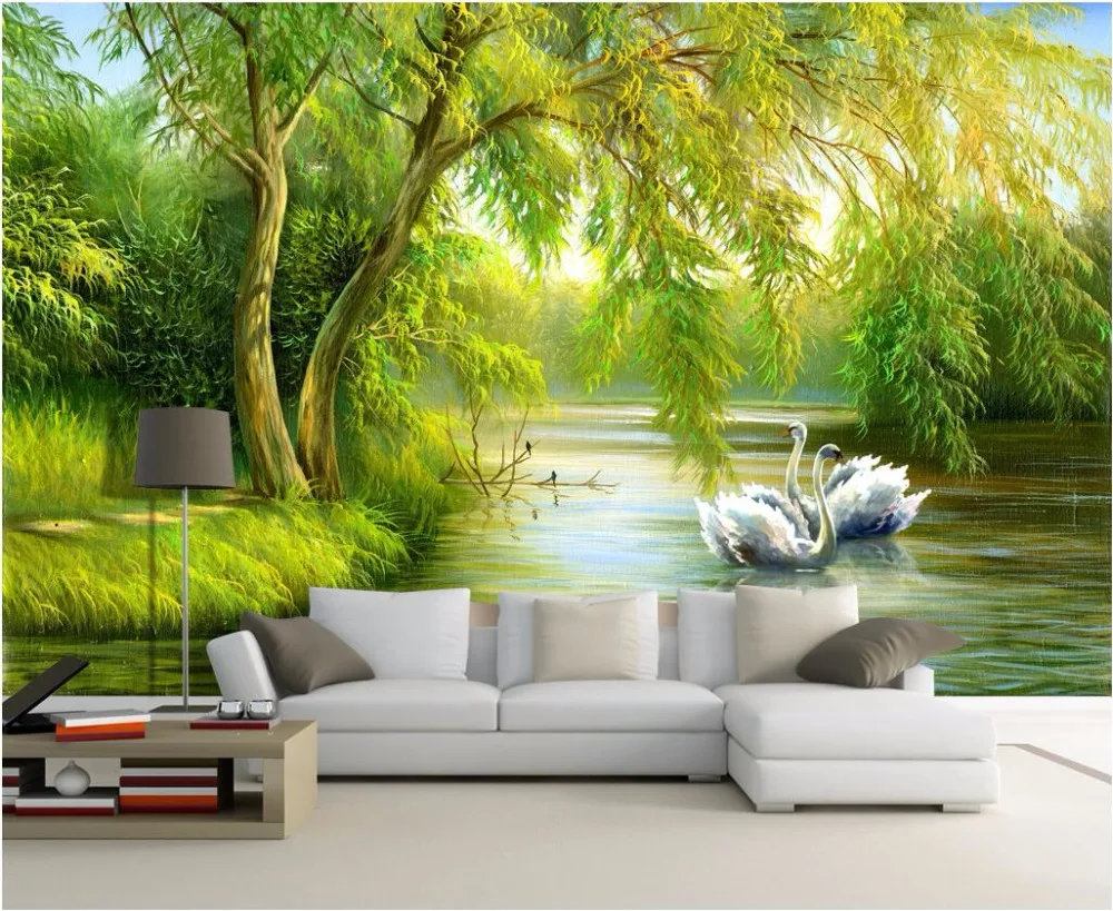 

Custom mural photo 3d living room wallpaper Swan lake forest home decor painting picture 3d wall murals wallpaper for wall 3 d