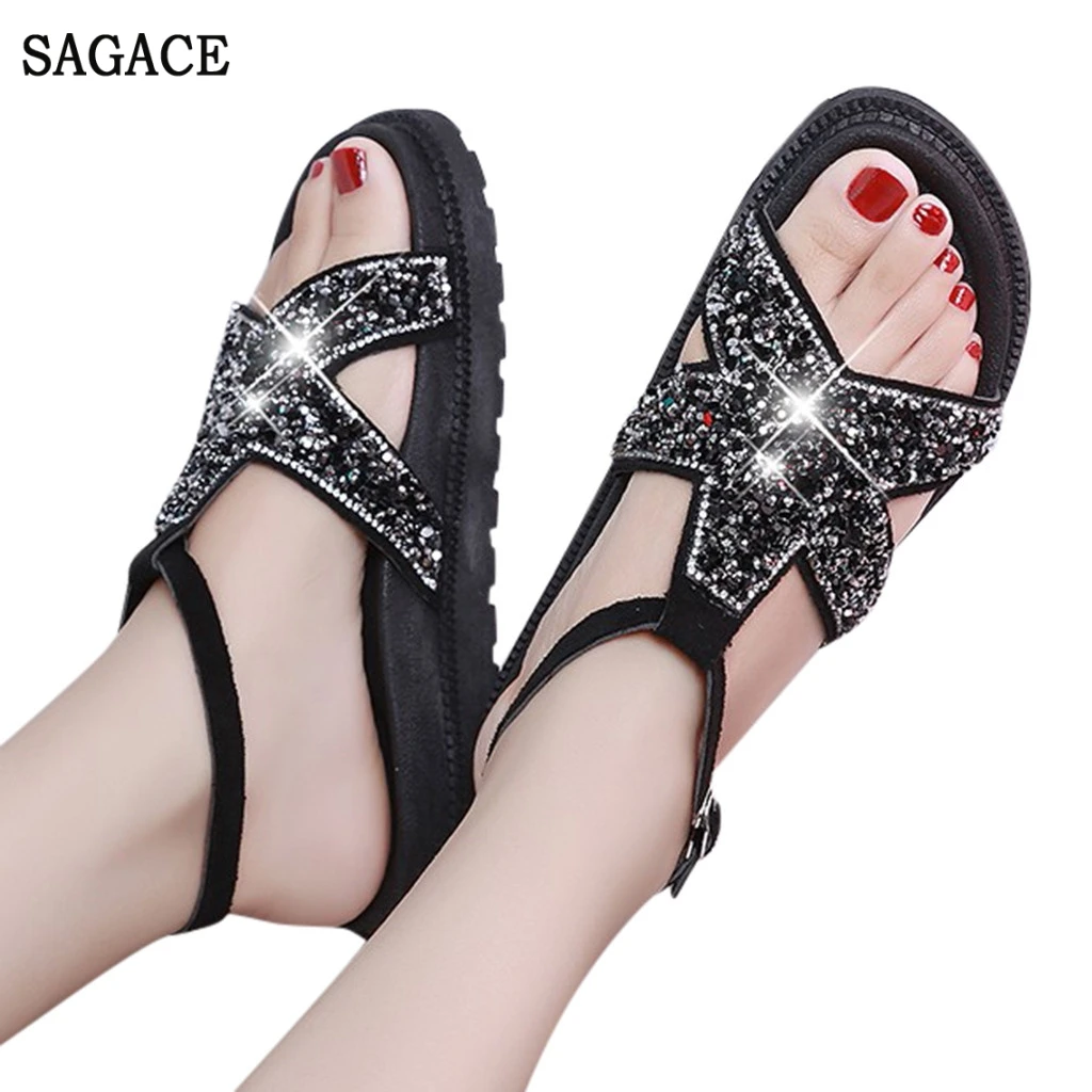 

SAGACE Women Platform Thick Summer Open Sexy High Quality Outsid Ladies Shoes Toe Shoes Crystal Roman Casual Sandals