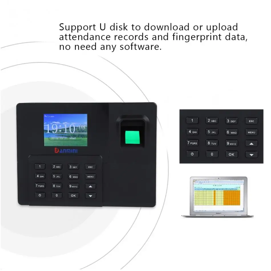 2,8 дюймов TFT lcd отпечаток пальца работник посещаемости рекордер времени часы машина 100-240 В