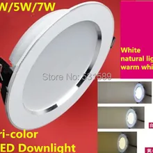 DHL 20 шт., 3 Вт, 5 Вт, 7 Вт, Tri-Цветовая температура светодиодный светильник 110v 220v