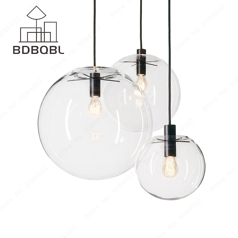 BDBQBL Nordic Pendant Lights Globe Chrome Lamp Glass Ball Pendant Lamp Transparent Kitchen Light Fixture E27 Home Hanglamp 1