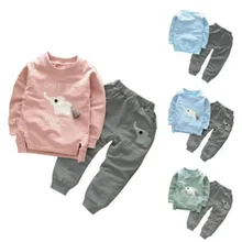 Комплект детской одежды для маленьких мальчиков и девочек с рисунком слона, хлопковая детская одежда на осень и зиму, футболка+ штаны