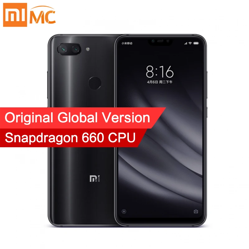  Глобальная версия Xiaomi Mi 8 Lite 4 ГБ 64 ГБ Смартфон Snapdragon 660 Octa Core 6,26 "2280x1080 FHD + Экран 24.0MP Фронтальная камера 