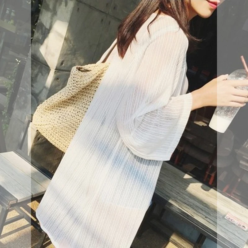 

MLXSLKY 2019 women's lace chiffon cardigan long seven sleeve thin coat sunscreen shawl womens thin cardigan