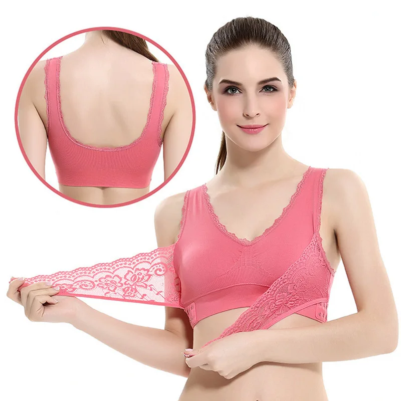 

Front Cross Side Buckle Wireless Lace Bra For Women Wire Free Push-up Sports Underwear Shockproof Fitness Bras Dropshipping