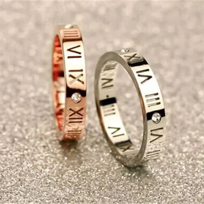 Couples Rings Women Titanium Steel Jewelry Roman Numerals CZ Crystals Rings Trendy Party Love Couple Ring