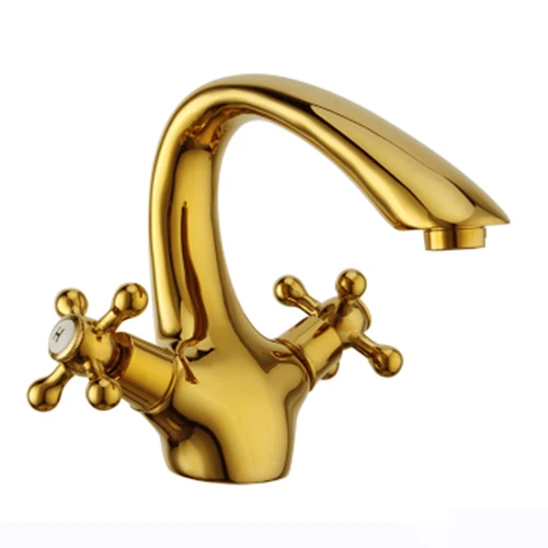 Роскошный хрустальный латунный золотой кран для раковины ванной комнаты, кран на бортике с двойной ручкой, кран для горячей и холодной воды, золотистые краны EL7426 - Цвет: wheel handle