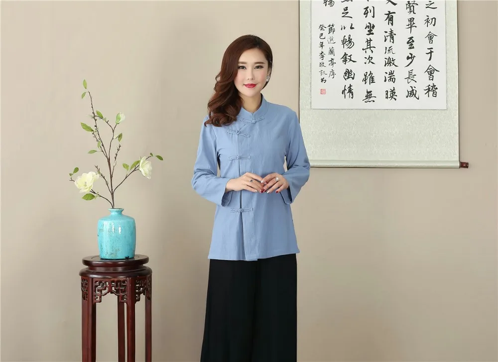 Шанхай история китайский Стиль рубашка для Для женщин смесь белье Cheongsam рубашка Китайский Ципао Топ Китайский блузка 3 цвета