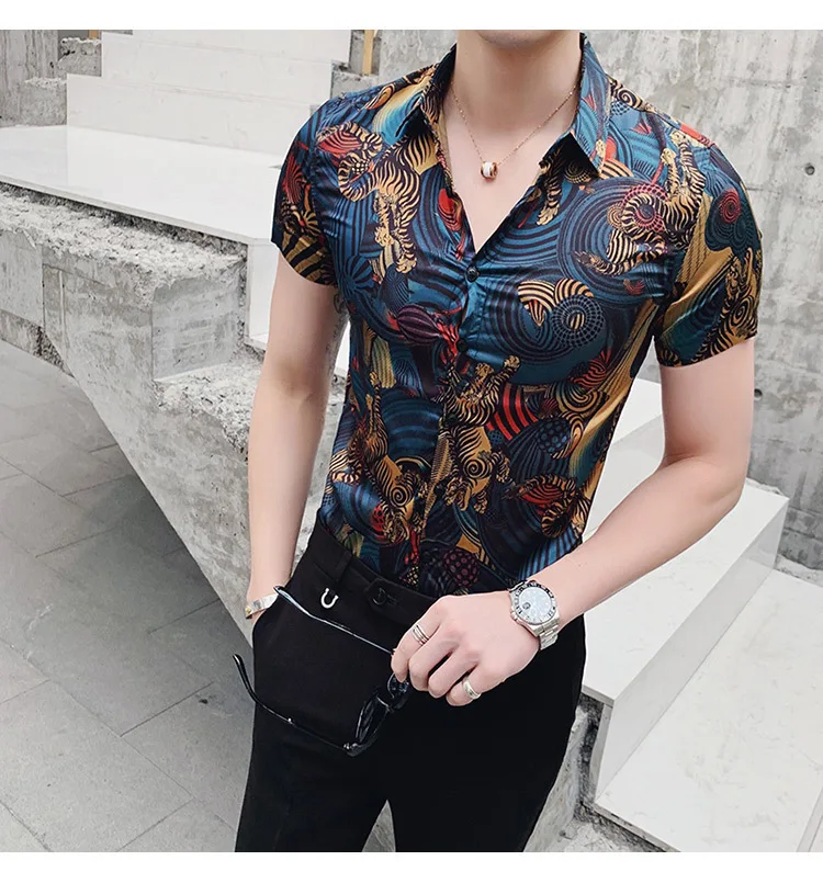 Повседневное Camisa Masculina Бизнес Работы Рубашки Летние Шорты рукавом Slim Fit печати Для мужчин рубашка Для мужчин Одежда корейский Смокинг Рубашка