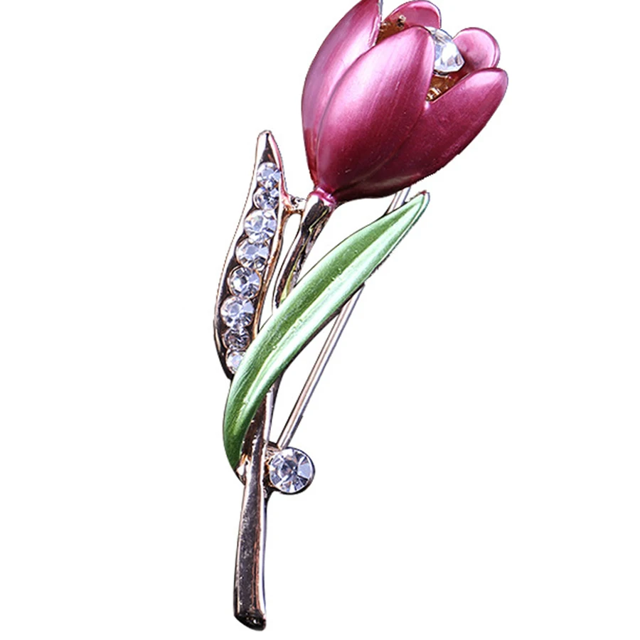 Chic Charming Tulip Brooches Decorative Crystal Brooch Pin Garment