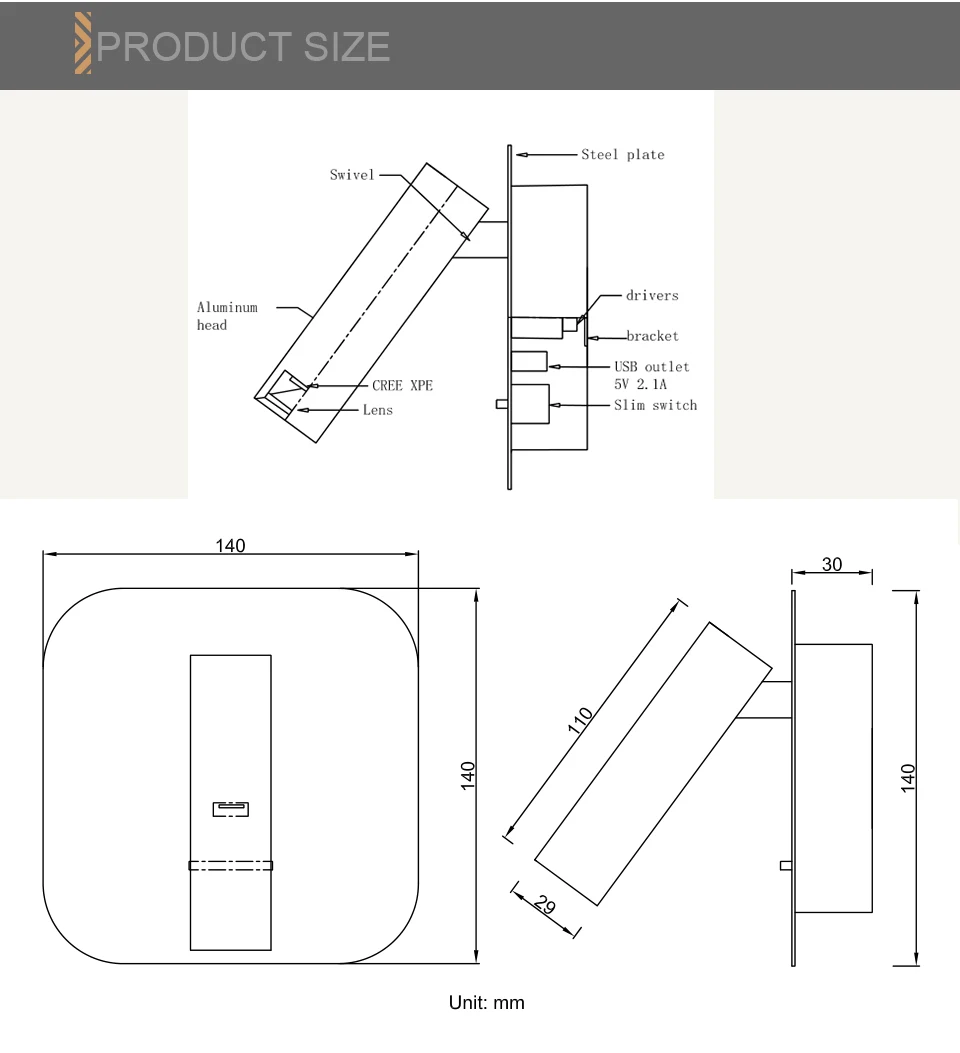 Zerouno USB Led лампа для чтения Настенные светильники комната дома отель прикроватный настенный светильник 5 в 2,1 USB современная люстра украшение