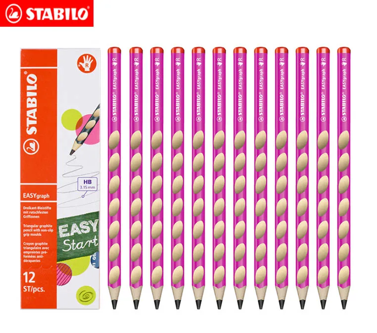 Эргономичный графитовый карандаш STABILO easygraphh, 12 шт., для левшей или правшей, для детей, которые учатся писать, HB School - Цвет: 322-12pcs pink