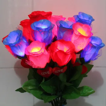 

2019 Romantic LED Flashing Rose Flower Girlfriend Valentine's Day Gift Wedding Decoration Glow Party Supplies