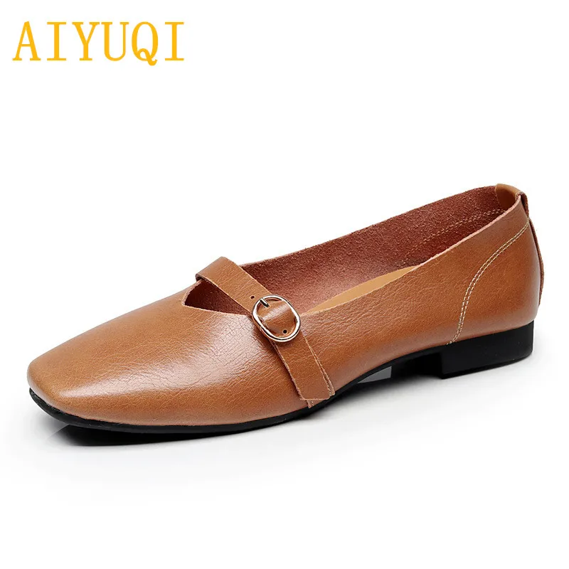 

AIYUQI Women flat shoes 2019 spring new genuine leather women casual shoes, large size 35-43 comfortable mother shoes women