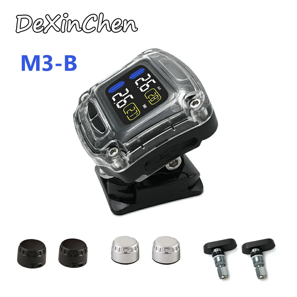 

M3-B Waterproof Motorcycle Real Time Tire Pressure Monitoring System MOTOR TPMS with Wireless LCD Display TH/WI Sensors
