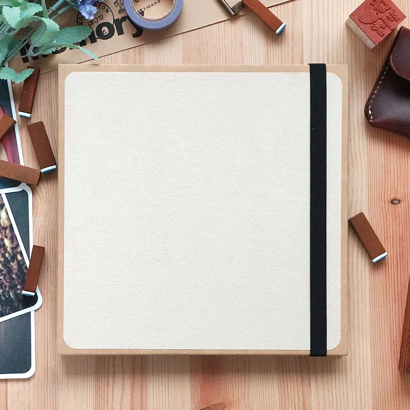 

Square Printed Linen Cover Creative Gift Handmade Diy Self-Adhesive Album Large Capacity Family Love Fotoalbum Baby Craft Kit