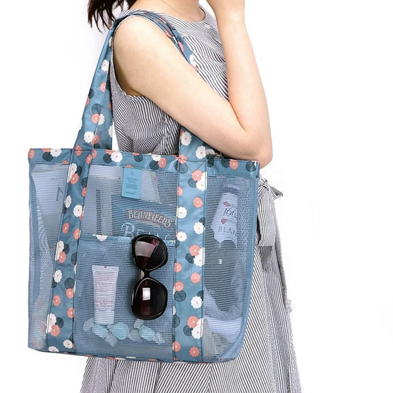 

New Fashion Women Grid Breathable Storage Bag Summer Beach Handbag Clothing Toiletries Bag Makeup Bag for Women Swimming