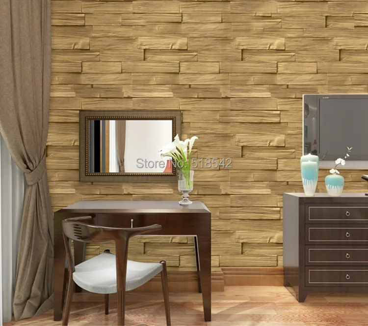 Китайский Стиль имитация дерева кирпичные стены винил Бумага 3D ПВХ тиснением Кухня Гостиная Домашний Декор моющиеся покрытия стен Бумага
