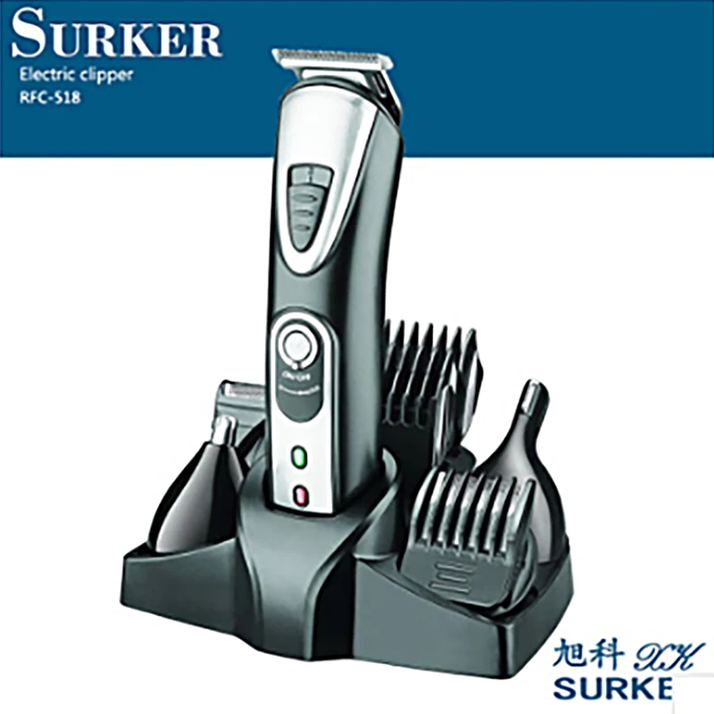 

SURKER RFC-518 5-in-1 Hair Trimmer Professional Cordless Hair Clipper Nose Eyebrow Trimmer Men Shaver LCD Display EU Plug