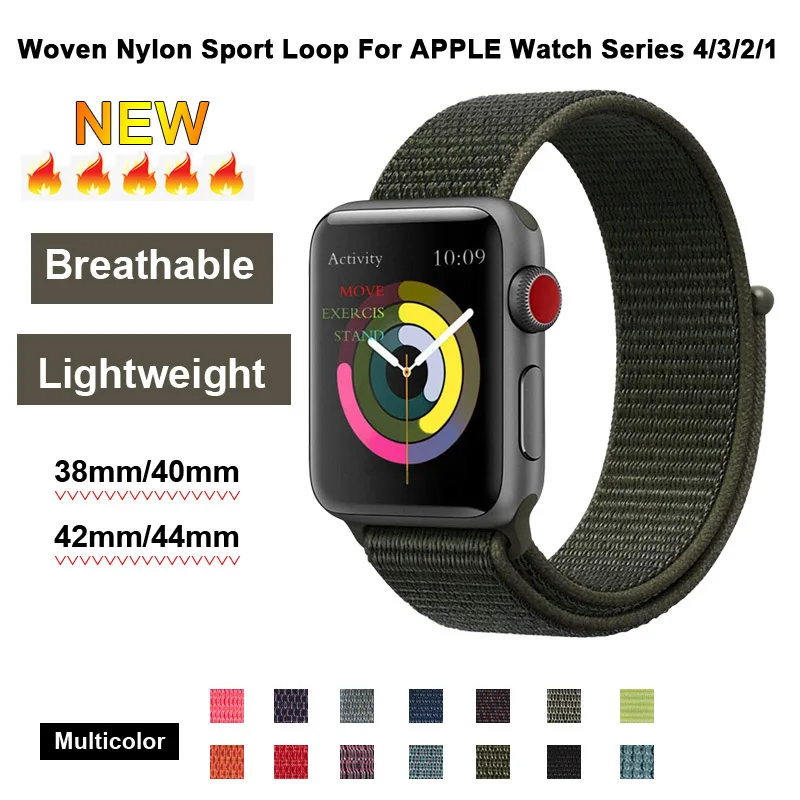 Армейский зеленый спортивный ремешок для Apple Watch 4, 40 мм, 44 мм, нейлоновый браслет 38 мм, 42 мм, для Iwatch серии 1