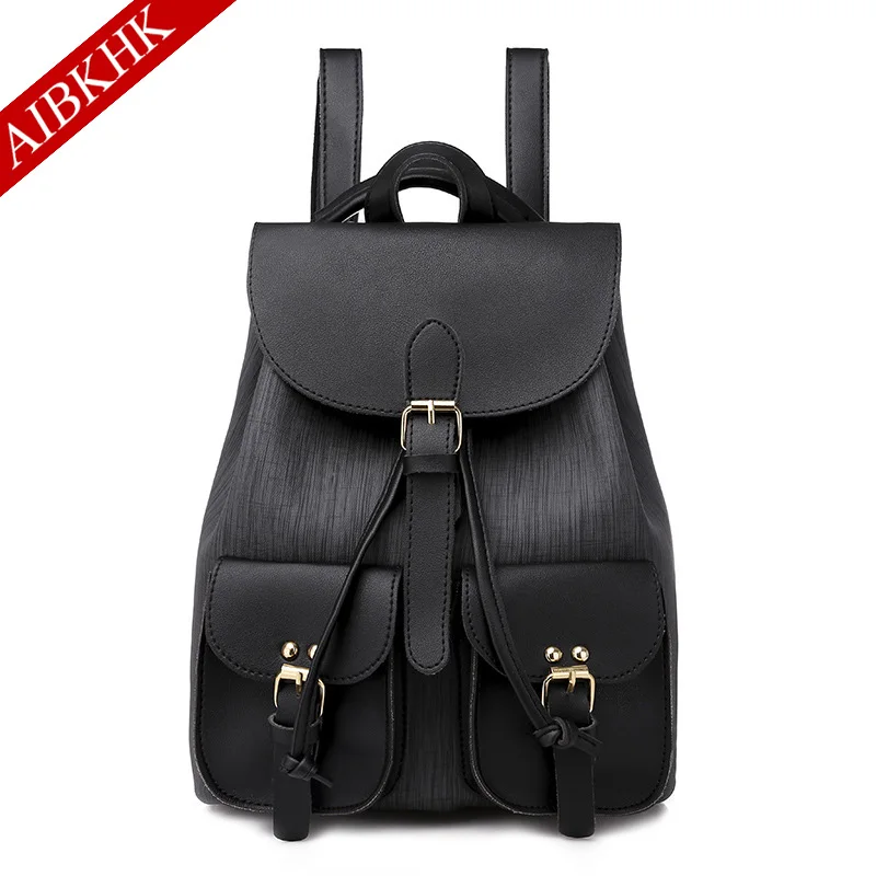 

Two Pockets Backpack Women Pu Leather Ladies Backpacks School Bag Mochila Feminina Rucksack Mochilas Mujer 2019 Women BackpacK