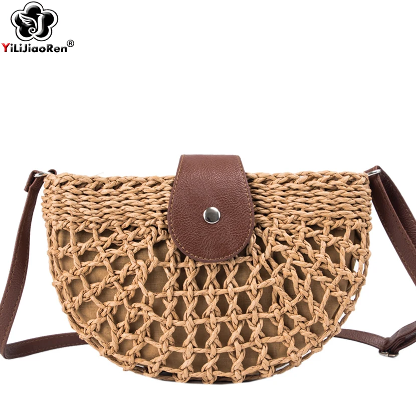 الأزياء اليدوية الروطان المنسوجة القش حقيبة الصيف حقائب الشاطئ للنساء 2019 بوهيميا رسول Crossbody أكياس للفتيات مخلب محفظة