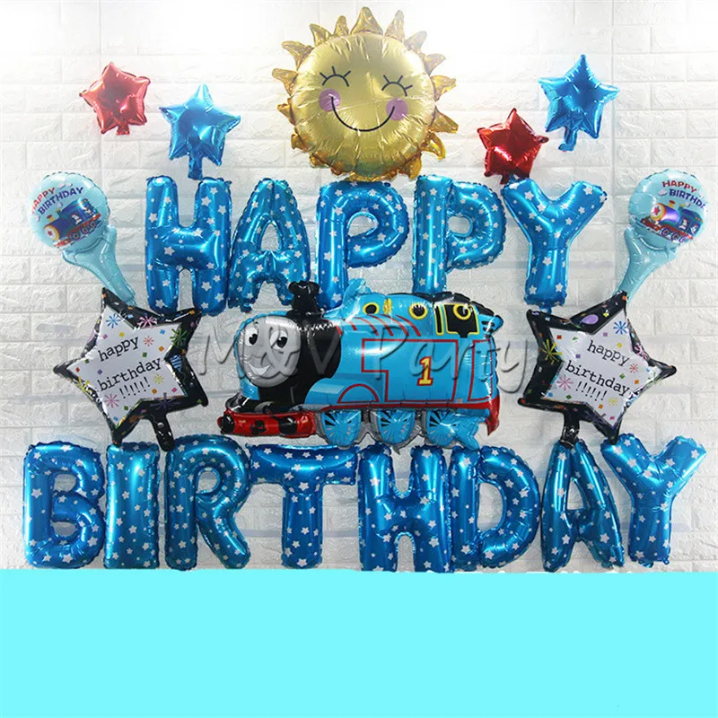 

23pcs/lot Cartoon Thomas Theme Letter Sun Balloon Holding Stick Set Happy Birthday Party Baby Shower Decoration Supplies Set
