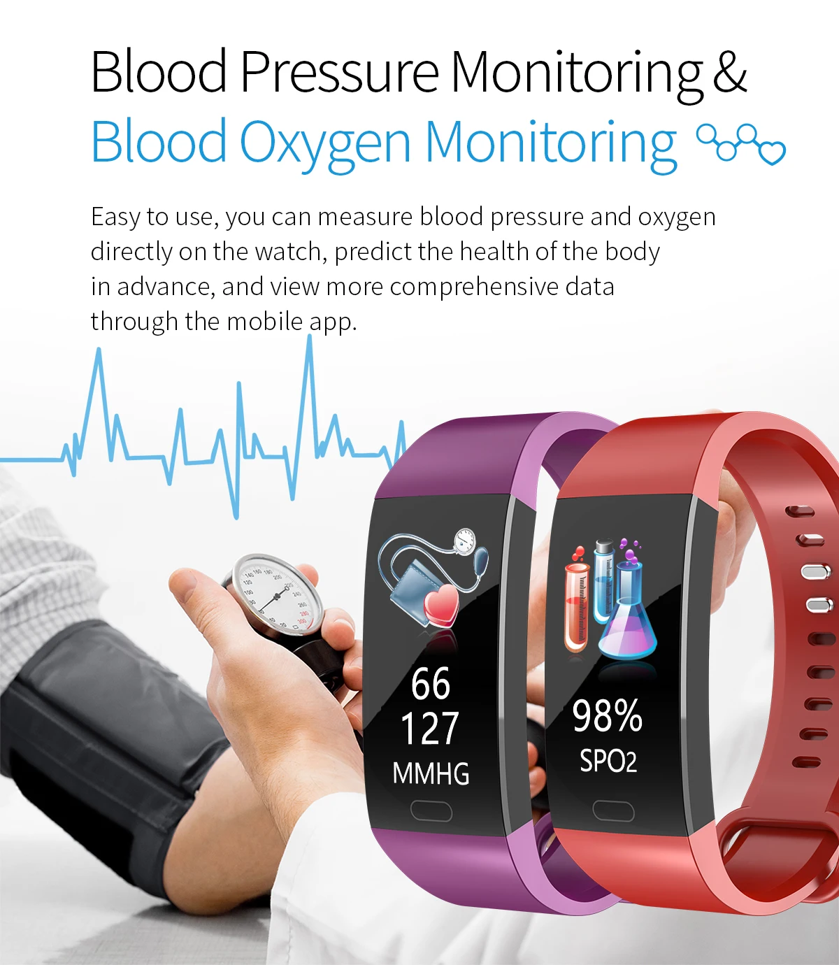 RD11 Color Screen Smart Bracelet Heart Rate Blood Pressure Sleep Monitor Smart Band Bluetooth IP67 Sports Watch for IOS Android